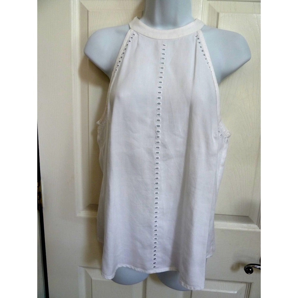 BELLA DAHL Small White Halter Top Eyelet Cut-Outs Sleeveless Feminine Casual